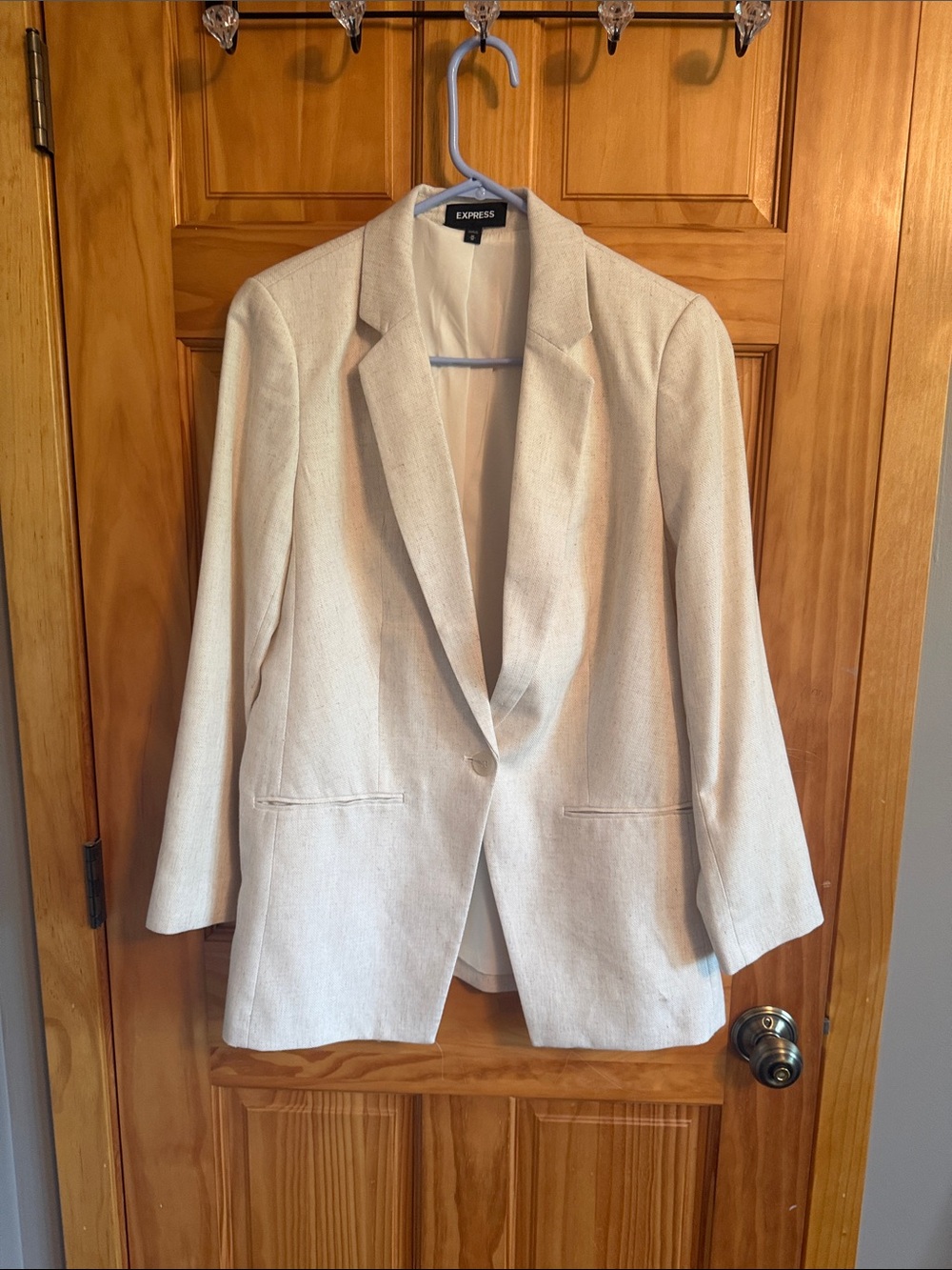 Express Cream Textured Single-Button Blazer